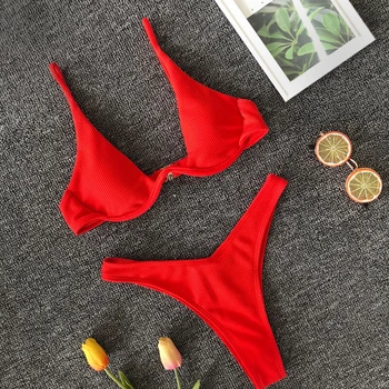Brasiilia Underwire Bikiinid 2019 Naiste Micro Bikini Supelpüksid Tahke Push Up Ujumistrikoo Maillot De Bain Femme Ujumine Ülikond Naiste