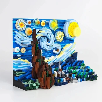 BuildMoc Sõpradega Tüdruk Pixel Art Mosaiik Maal Seab KES Van Gogh Arvandmed Tähine Öö Hoone Plokid, Tellised, Sõbrad, Mänguasjad