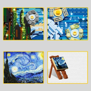 BuildMoc Sõpradega Tüdruk Pixel Art Mosaiik Maal Seab KES Van Gogh Arvandmed Tähine Öö Hoone Plokid, Tellised, Sõbrad, Mänguasjad