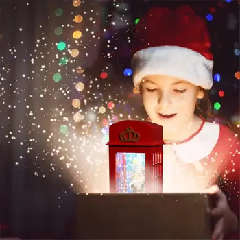 Bussi London Phone Booth LED Night Light Hõõguv Jõulud Muusika Aku ja USB Powered Jõuluvana Kodu Kaunistamiseks