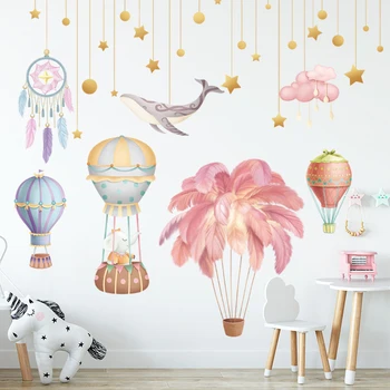 Cartoon Kids room dekoratsioon Kleebis Hot air balloon Sulg Roosa Tüdruk isekleepuvad Seina kleebised taust decor eemaldatav