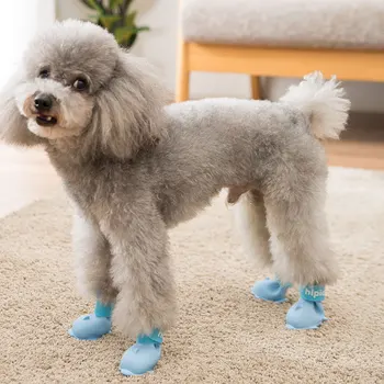 Cartoon kutsikas koer kingad Pommeri Bichon Teddy kingad komplekt 4 veekindel vihma saapad suu katta pet silikoon vihma papud
