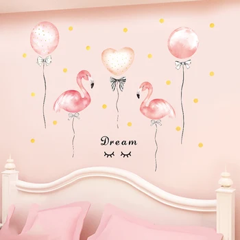 Cartoon Romantiline Roosa Flamingo Õhupalli Seina Kleebised Tüdrukute Tuba Teenetemärgi Eemaldatav Tapeet Plakatid Seina art Decal