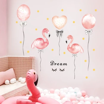 Cartoon Romantiline Roosa Flamingo Õhupalli Seina Kleebised Tüdrukute Tuba Teenetemärgi Eemaldatav Tapeet Plakatid Seina art Decal