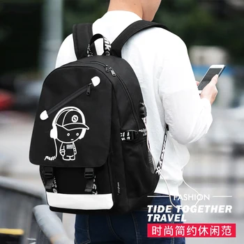 Cartoon seljakott meeste USB Seljakott Reisi Vaba aja veetmise helendav kott junior keskkooli õpilaste koolikott