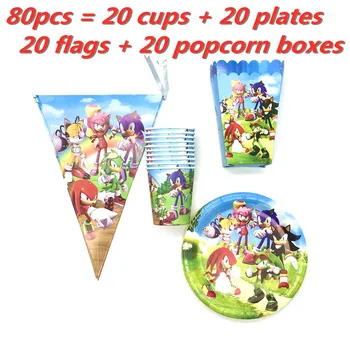 Cartoon Sonic the Hedgehog Sünnipäeva Teenetemärkide Paber Plaat Cup PopcornBox Teenetemärgi Anniversaire Partei Asjade Lapsed