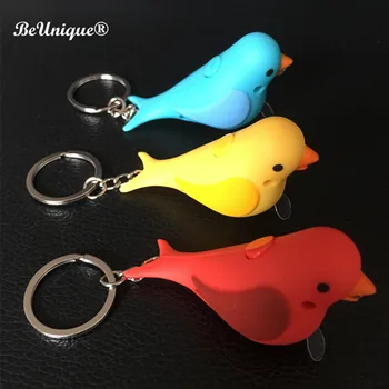 Cartoon värvilisi linde helendav Led võtmehoidja Vocalization mänguasjad võtmehoidja naine kott ripats mini taskulamp Laste kingitused