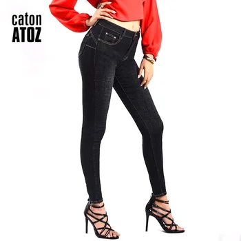 CatonATOZ 2203 Naiste Denim puuvill tiheneb Slim Kõrge Vöökoht Teksad Naiste Mustad Skinny Püksid, Teksad Veniv Denim Teksad