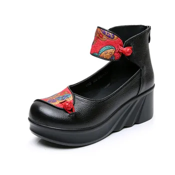 CEYANEAO naturaalsest nahast naiste kingad 5CM kõrge kontsaga kingad käsitöö suvi kingad pumbad lill nahast naiste wedge kingad