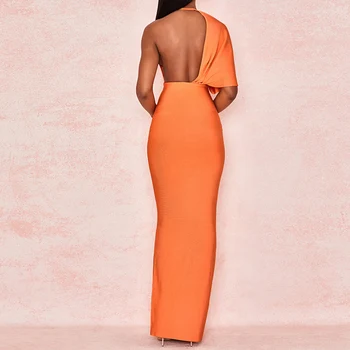 CIEMIILI Draped Backless Naiste Lõhik Õhtu Poole Kleit 2020 Seksikas V-kaelus Oranž Must Pikk BandageDresses