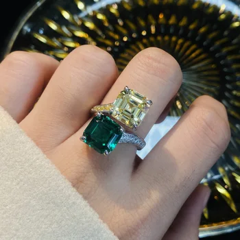 COSYA Emerald Tsitriin sõrmustes Trahvi Ehteid Reguleeritavate Ruudukujuliste 925 Sterling Hõbe Kõrge Süsiniku Teemant Pulm Ansamblid Kingitus