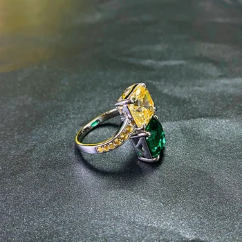 COSYA Emerald Tsitriin sõrmustes Trahvi Ehteid Reguleeritavate Ruudukujuliste 925 Sterling Hõbe Kõrge Süsiniku Teemant Pulm Ansamblid Kingitus
