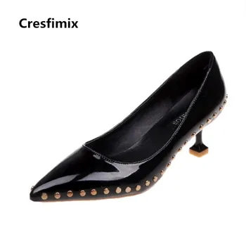 Cresfimix naiste armas kevad & suvi punane neet kõrge kontsaga kingad lady lahe stiilne mugavad kingad, must pu-nahast kingad c2988