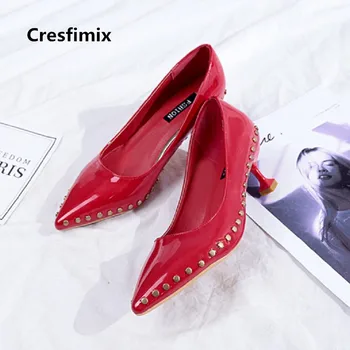 Cresfimix naiste armas kevad & suvi punane neet kõrge kontsaga kingad lady lahe stiilne mugavad kingad, must pu-nahast kingad c2988
