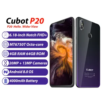 Cubot P20 Mobiiltelefoni 4GB 64GB 6.18 Tolli Piir 19:9 Ekraan Octa-Core 4000mAh Android 8.0 MT6750T 20MP Sõrmejälje 4G Nutitelefon