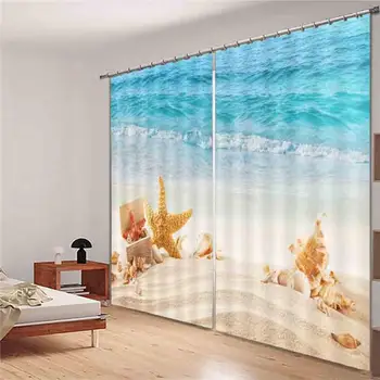 Custom 3D Kardinad Beach sea view Akna Kardin elutuba, Magamistuba 3D Foto Cortina Elektrikatkestus dekoratsiooni Kaasaegne Kardinad