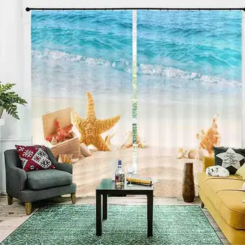 Custom 3D Kardinad Beach sea view Akna Kardin elutuba, Magamistuba 3D Foto Cortina Elektrikatkestus dekoratsiooni Kaasaegne Kardinad