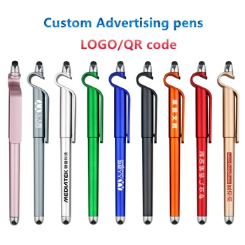 Custom LOGO Multi-function Capacitive Ekraan Touch Stylus Pen Reklaam pen Mobiiltelefoni Omanik Stand for iPad iPhone Samsung