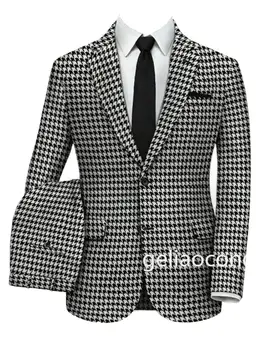 Custom Made Meeste Ülikonnad Komplekt, Slim Fit Peigmees Tuxedos Pulm Kõnniteed Ametlik Houndstooth Jakk, Püksid, 2 Töö Sobib Meestele