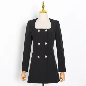Daamid Elegantne kaherealine Slim Must Bleiser Kleit 2020. Aasta Kevadel Sügisel Vintage Square Krae Pikk Varrukas Mini Kleit Naistele
