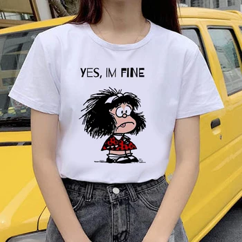 Daamid Vabaaja Harajuku Graafiline T-särk, Lühikesed Varrukad Kawaii Tshirt Naine Naiste T-särk Mafalda Cartoon Mood Print T-särk