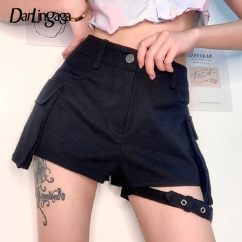 Darlingaga Streetwear Must Bodycon Kõrge Vöökoht Lühikesed Püksid Naiste Sooja Taskut, Suvel Lühikesed Püksid, Punk Jala Ringi Tants Lühike 2020 Alt Seksikas