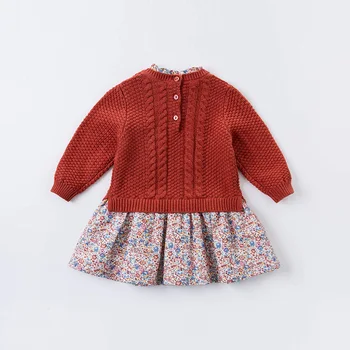 DB14920 dave bella sügisel beebi tüdruk on armas bow lilleline kampsun kleit laste mood pool kleit lapsed imiku lolita riided