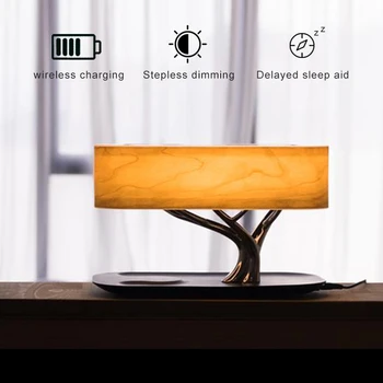Decor Puu Valgus Tabel Lamp Muusika Bluetooth Kõlar Voodi, Lamp, WiFi Kõlar Led Valgus Mobiilne Telefon QI Juhtmevaba Laadimine Kodu