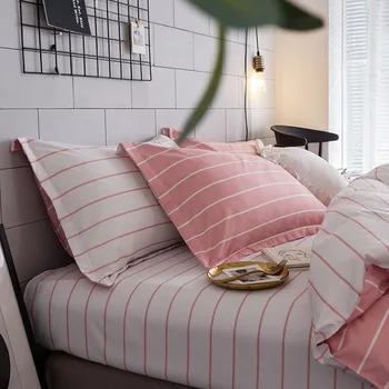 Denisroom triip voodi, voodipesu roosa valge Voodipesu Komplektid Lihtne stiil bedclothes tekikott komplekti Tekk katab Queen, king size YU51*