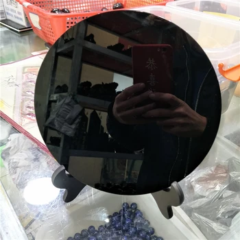 DHX SW suur 20cm naturaalne must obsidian plaat fengshui paks peegel ringi disk reiki tervendav crystal kivi, tasuta riiul