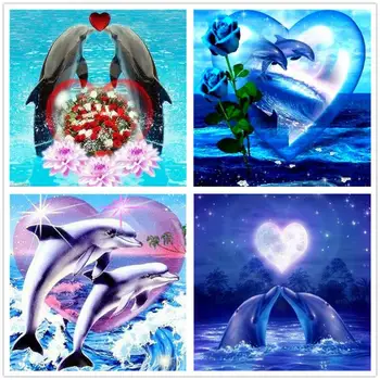 Diamond Maali ristpistes Täis Puurida Ruut/Ring Dolphin Love Diamond Kunsti Tikandid Teenetemärgi Kodus Kingitus