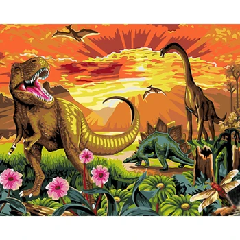Dinosaurus Õli Maali Numbri Järgi Loomade Akrüül Värvid Värvimine Käsitsi Maalitud Joonistus Pilt Number DIY Komplektid Kodu Kaunistamiseks