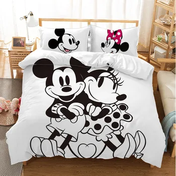 Disney Miki-Minni Cartoon 3D printimise voodi kahe/kolme osaline komplekt Miki Hiirt, Tekk, tiitelleht ja Laste kodutekstiili komplekt