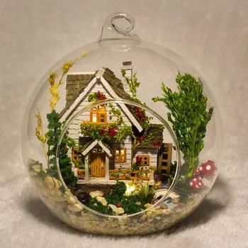 DIY mannekeeni maja G015 miniatura mini klaasist palli mudel, hoone Komplektid puidust Kääbus Nukumaja Mänguasi Kingitus Forest Villa