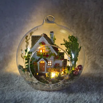 DIY mannekeeni maja G015 miniatura mini klaasist palli mudel, hoone Komplektid puidust Kääbus Nukumaja Mänguasi Kingitus Forest Villa