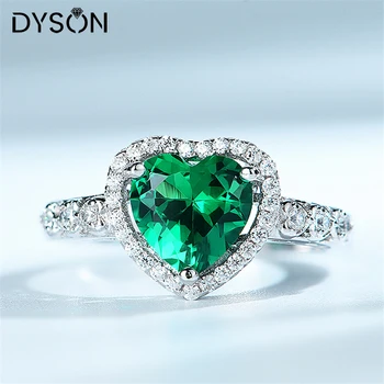 Dyson 925 Sterling Hõbe Rõngad Süda Lõi Vene Nano-Smaragd Pulmad Kihlasormus Naiste Aksessuaarid Trahvi Ehteid