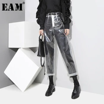 [EAM] 2021 auutmn Moe Uus Muster korea Stiilis Läbipaistev Läbipaistev Värv Püksid Naine Pahkluu pikkusega Püksid YA84900