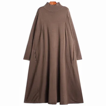 [EAM] Naised Mitmevärviline Pikk Sinine Kudum Kleit Uus kõrge kaelusega Pika Varrukaga Loose Fit Mood Tõusulaine Sügis-Talv 2021 1DD3408