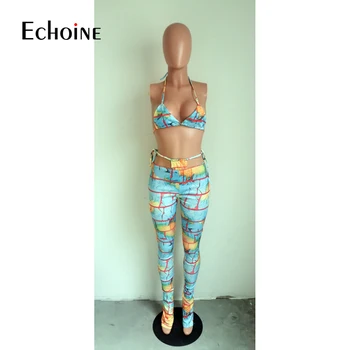 Echoine suvel Tie-Dye Printimiseks Naiste Kolme osaline Ülikond Rinnahoidja Top Aluspüksid legging joggers Beachwear Supelda Klubi Partei sobitamine määrab