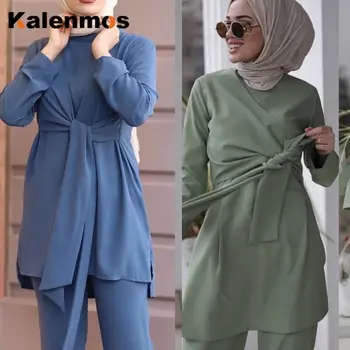 Eid Kaks Tööd Moslemi Komplekti Naiste Abaya Türgi Hijab Kleit Kauhtana Maroko Seal Kaftan Islam Riided Abayas Musulman Komplektid Ramadaani