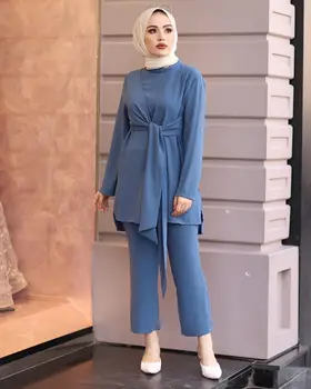 Eid Kaks Tööd Moslemi Komplekti Naiste Abaya Türgi Hijab Kleit Kauhtana Maroko Seal Kaftan Islam Riided Abayas Musulman Komplektid Ramadaani