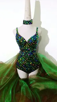 Ereda värvusega Kristallid seksikas Bodysuit laulja DJ naiste kostüüm jazz tantsu kostüümide catwalk tulemuslikkuse riided juhtiv tantsija Kostüümid