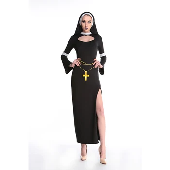 Euroopa Renessanss Keskaeg Keskaja Naiste Sexy Nunn Õde Kostüümid Teesklus Pool Elegantne Split Kleit Misjonär