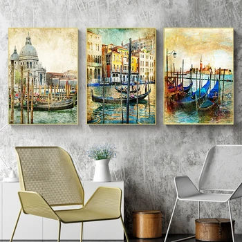 Euroopa Retro Lõuendile Maali Nostalgiline Veneetsia Maastiku Plakatid elutuba Seina Art Kodu Kaunistamiseks Vintage Pilt Prindi