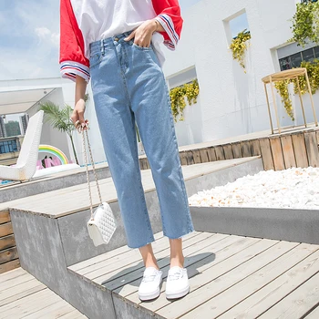 Fa113 2019 uus sügis-talvine naiste mood vabaaja Denim Püksid kõrge vöökoht teksad naiste teksad