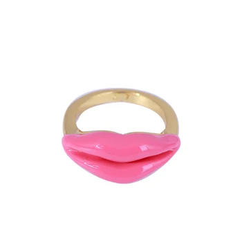 Fashion Euroopa ja Ameerika stiilis ehted inkrusteeritud emailiga glasuur seksikas roosa huuled rõngas rõngas saata sõbranna