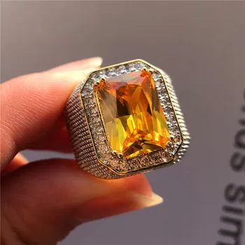 Fashion Suur Isane Lilla Geomeetriline Ring Crystal Valge Tsirkoon Kivi kihlasormus 18KT Suur Kuld Pulm Rõngad Meestele