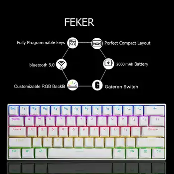 Feker 61Keys bluetooth Dual Mode on Mehaaniline Klaviatuur 1.68 miljonit RGB Taustavalgustusega Tüüp-C Gaming Klaviatuuri Gateron Lüliti