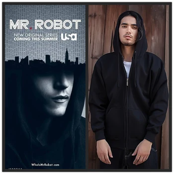 Filmi Mr. Robot Elliot Alderson Cosplay Rami Malek Samas Stiilis Meeste Must Jakid Topp Kapuutsiga Mantel Armee Häkkerid Kostüüm