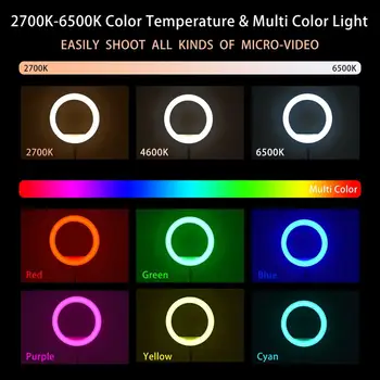 FOSOTO 18 Tolline Led RGB Rõngast Kerge Foto Valgustus 2700-6500K Ringi Lamp Koos Statiivi ja USB-Port Rõngasvalgusti Telefoni Meik